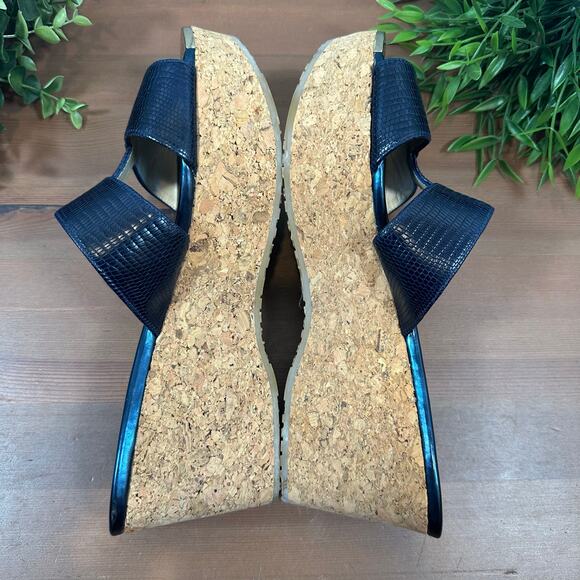 Jimmy Choo Women's Blue Embossed Leather Wedge Sandals Size 41 US 11 - Picture 7 of 10
